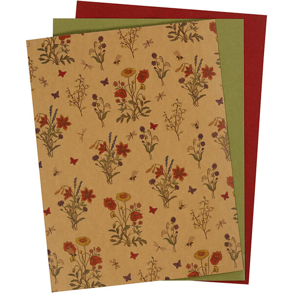 Creativ Company Faux Leather Papier, vel 21x27,5+21x28,5+21x29,5 cm, dikte 0,55 mm, unikleurig,bedrukt, naturel, groen, rood, 3 vel/ 1 doos