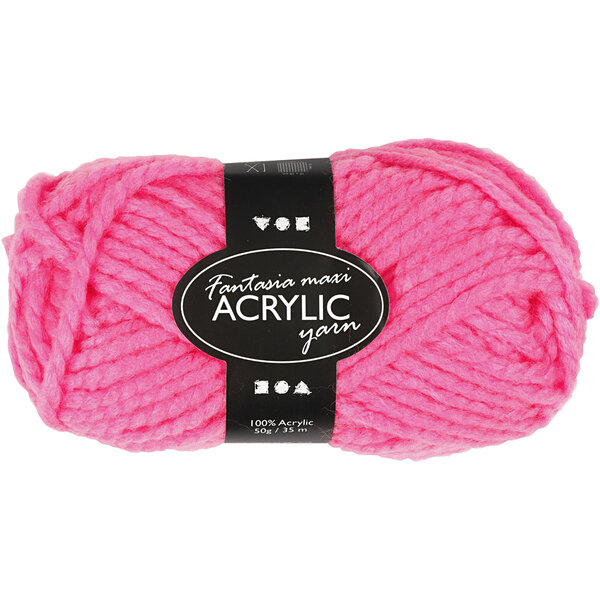 Creativ Company Fantasia Acrylgaren, L: 35 M, Maxi, neon roze, 50 gr/ 1 bol
