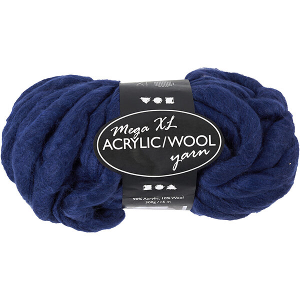 Creativ Company XL Garen van Acryl, L: 15 M, afm mega, donkerblauw, 300 gr/ 1 bol
