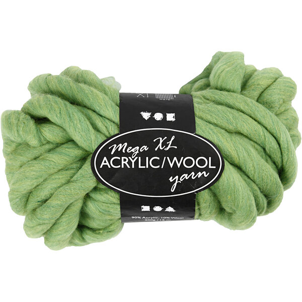 Creativ Company XL Garen van Acryl, L: 15 M, afm mega, lime groen, 300 gr/ 1 bol