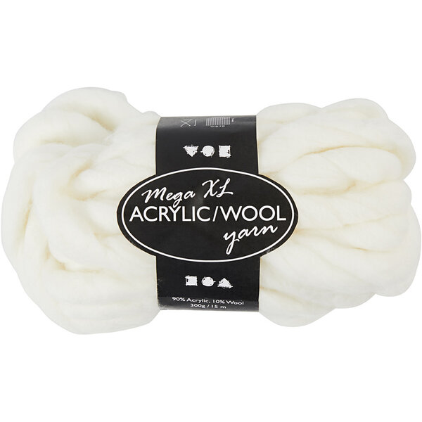 Creativ Company XL Garen van Acryl, L: 15 M, afm mega, off-white, 300 gr/ 1 bol