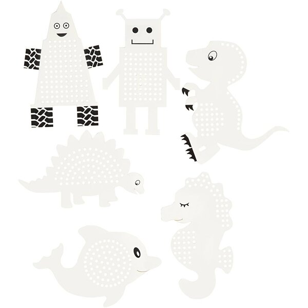 Creativ Company Kruissteken karton, dieren/robotten, H: 8-13 cm, B: 8-13 cm, wit, 6x3 stuk/ 1 doos