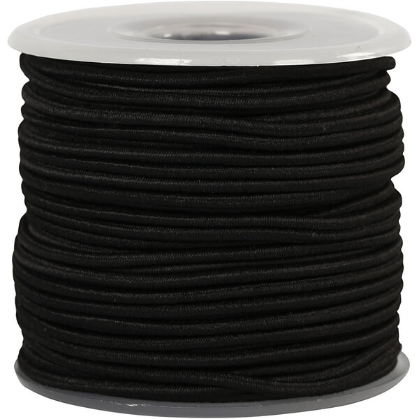 Creativ Company Elastisch koord, dikte 2 mm, zwart, 25 m/ 1 rol
