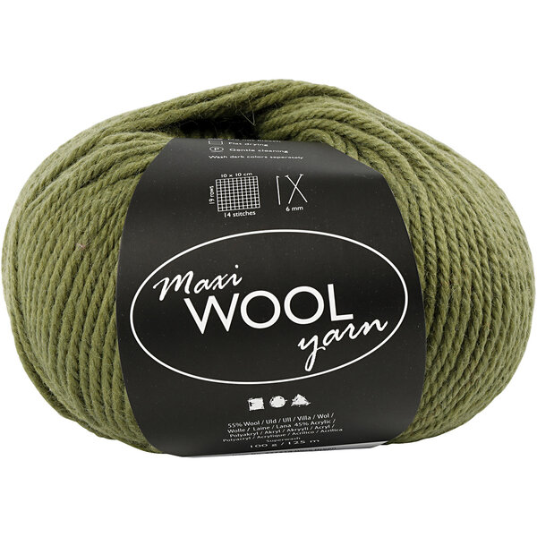 Creativ Company Wolgaren, L: 125 M, olijfgroen, 100 gr/ 1 bol