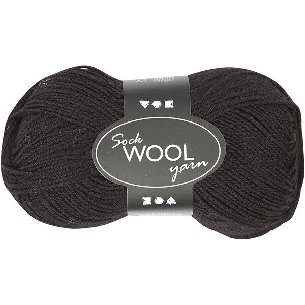 Creativ Company Sokkengaren, L: 200 M, zwart, 50 gr/ 1 bol