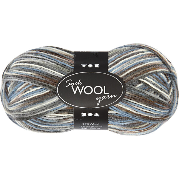 Creativ Company Sokkengaren, L: 200 M, blauw/grijs harmonie, 50 gr/ 1 bol