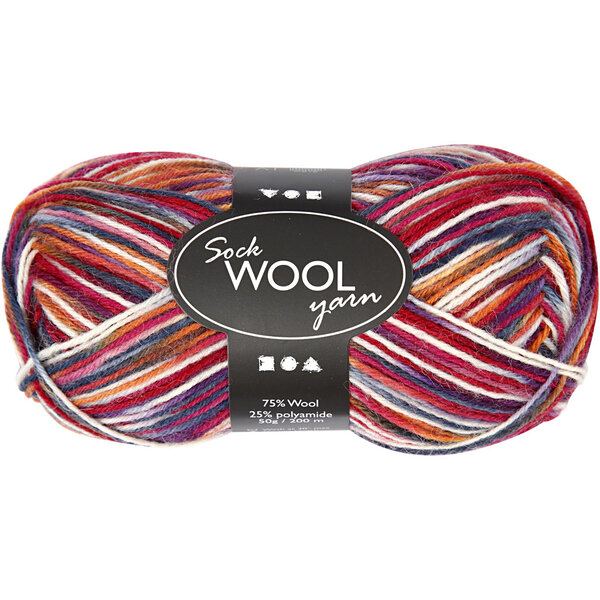 Creativ Company Sokkengaren, L: 200 M, blauw/rood harmonie, 50 gr/ 1 bol