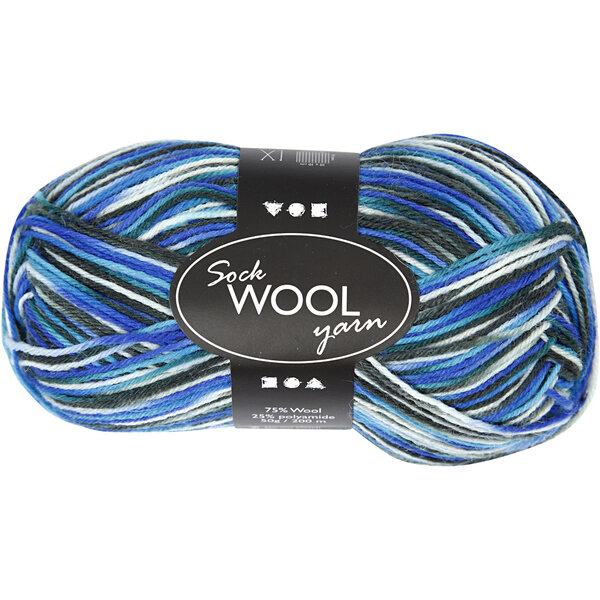 Creativ Company Sokkengaren, L: 200 M, blauw/turquoise harmonie, 50 gr/ 1 bol