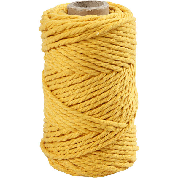 Creativ Company Macramé koord, L: 55 M, d 4 mm, geel, 330 gr/ 1 rol
