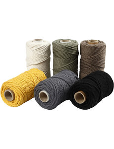 Creativ Company Macramé koord, L: 55 M, d 4 mm, diverse kleuren, 6x330 gr/ 1 doos
