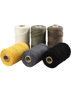Creativ Company Macramé Koord, L: 198 M, d 2 mm, diverse kleuren, 6x330 gr/ 1 doos