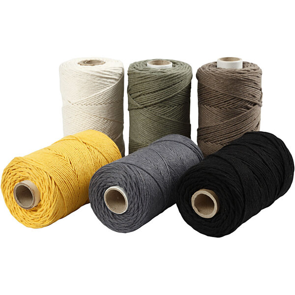 Creativ Company Macramé Koord, L: 198 M, d 2 mm, diverse kleuren, 6x330 gr/ 1 doos