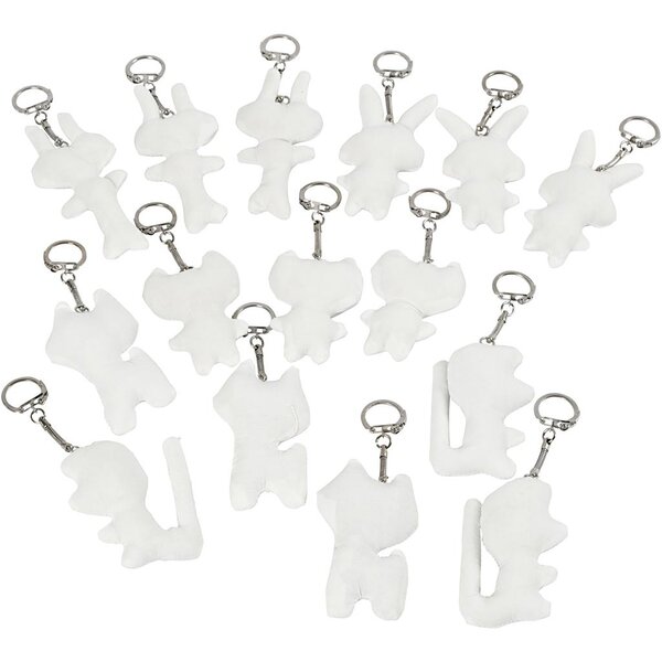Figuren van textiel met sleutelhanger, afm 6-10 cm, wit, 15 stuk/ 1 doos