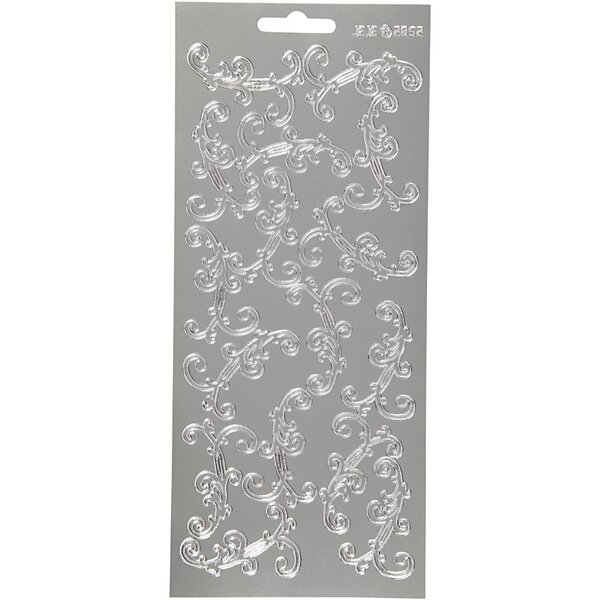 Creativ Company Stickers, swirl, vel 10x23 cm, zilver, 1 vel