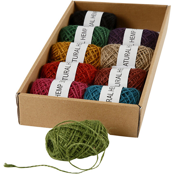 Creativ Company Natuurlijk hennep, dikte 1-2 mm, diverse kleuren, 10x30 m/ 1 doos