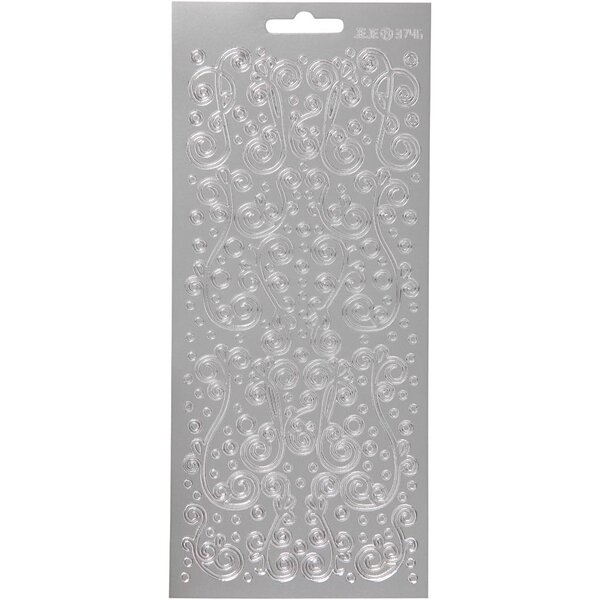 Creativ Company Stickers, swirl, vel 10x23 cm, zilver, 1 vel