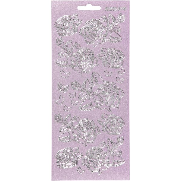 Creativ Company Stickers, rozen, vel 10x23 cm, zilver, 1 vel