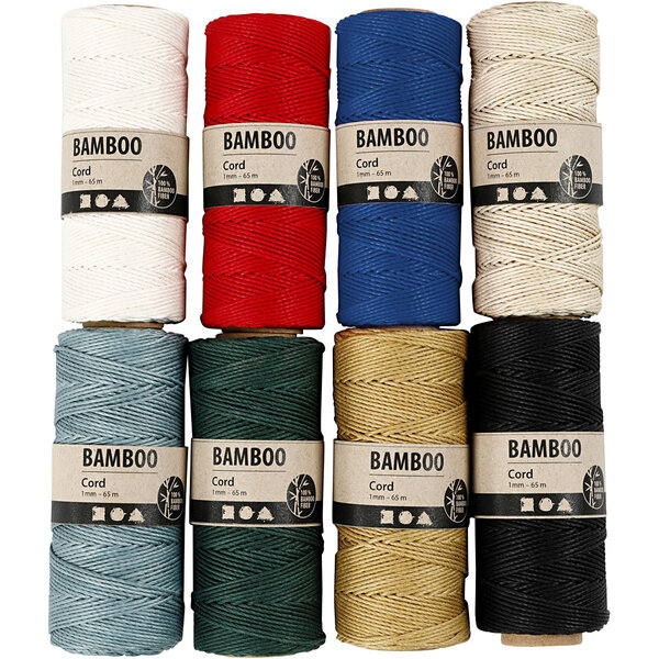Creativ Company Bamboekoord, dikte 1 mm, diverse kleuren, 8x65 m/ 1 set