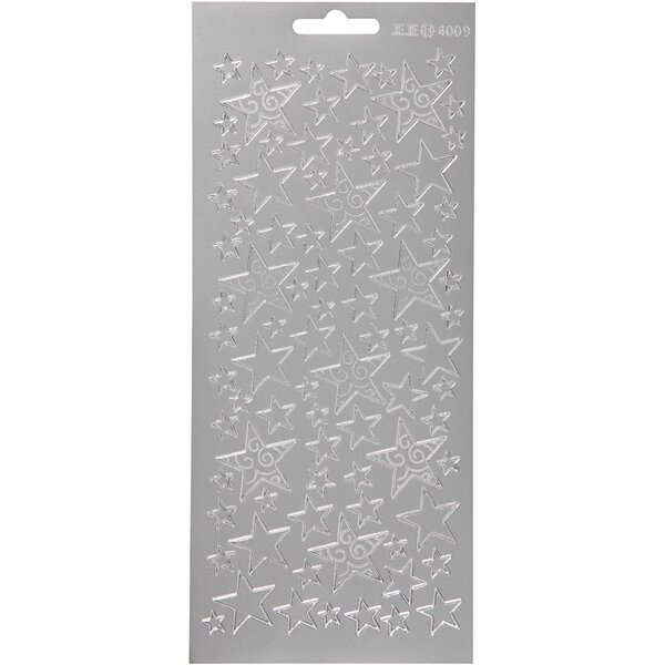 Creativ Company Stickers, sterren, vel 10x23 cm, zilver, 1 vel