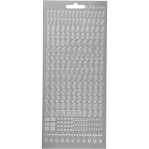 Creativ Company Stickers, cijfers, vel 10x23 cm, zilver, 1 vel