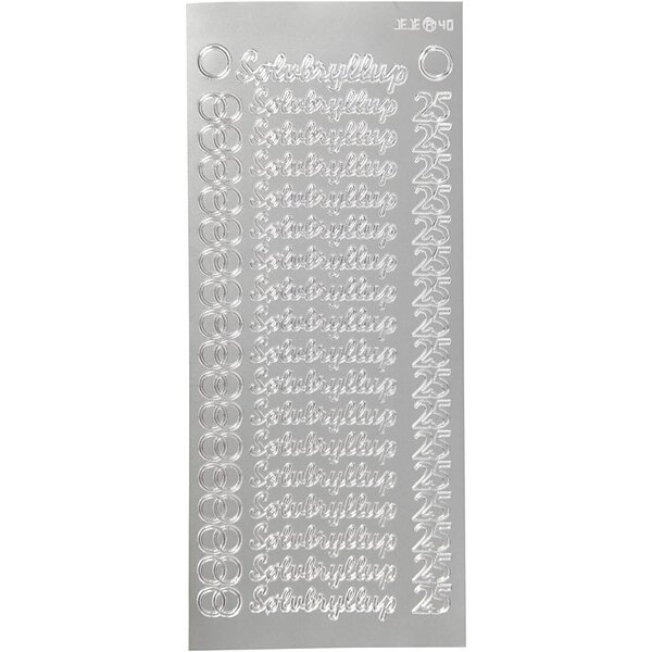 Creativ Company Stickers, sølvbryllup, vel 10x23 cm, zilver, 1 vel