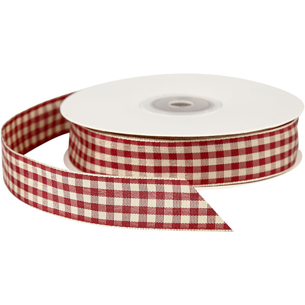 Creativ Company Geruit lint, B: 20 mm, antiek rood/wit, 25 m/ 1 rol