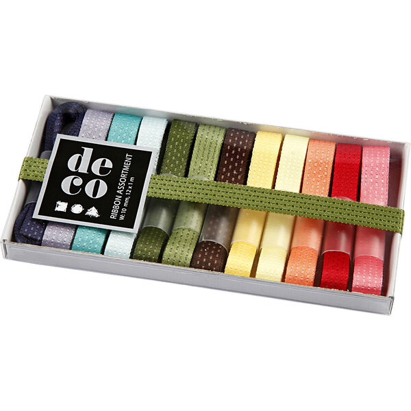 Creativ Company Lint collectie, B: 10 mm, diverse kleuren, 12x1 m/ 1 doos