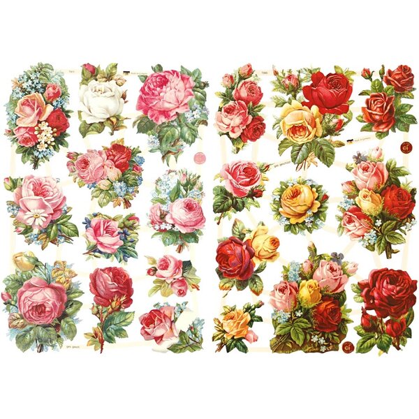 Vintage plaatjes, rozen, vel 16,5x23,5 cm, 2 vel/ 1 doos