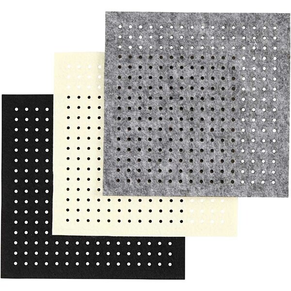 Creativ Company Hobbyvilt met gaten, afm 20x20 cm, dikte 3 mm, zwart, grijs, off-white, 3x4 vel/ 1 doos