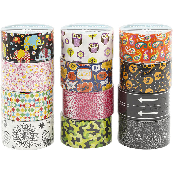 Creativ Company Duck tape, Met patroon, B: 48 mm, diverse kleuren, 12x5 m/ 1 doos