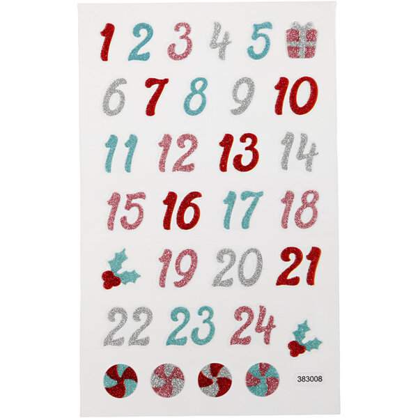 Creativ Company Glitter stickers, advent cijfers, vel 10x16 cm, 1 vel