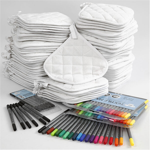 Creativ Company Groepsset Pannenlappen met stiften, zwart, wit, 1 set