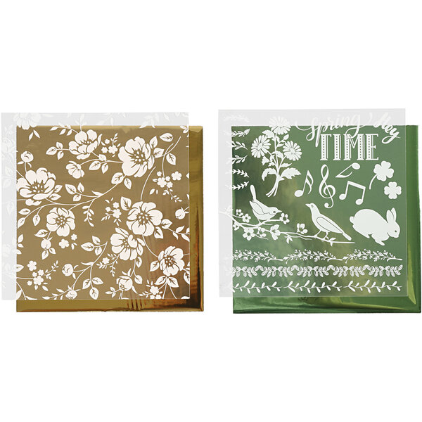 Creativ Company Deco folie en transfervel, bloemen, vel 15x15 cm, goud, groen, 2x2 vel/ 1 doos