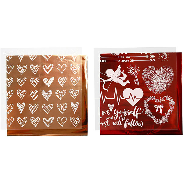 Creativ Company Deco folie en transfervel, harten en love, vel 15x15 cm, rood, 2x2 vel/ 1 doos