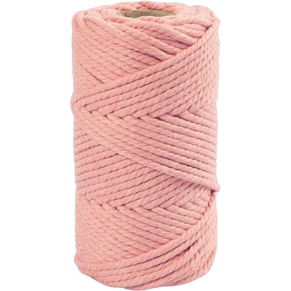 Creativ Company Macramé koord, L: 55 M, d 4 mm, roze, 330 gr/ 1 rol