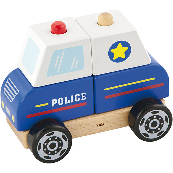 VIGA VIGA houten politiewagen speelgoed, politieauto, afm 13x10x8 cm, 1 stuk