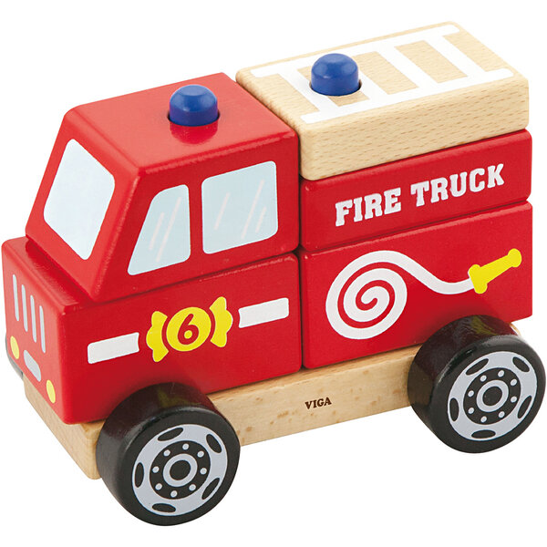 VIGA VIGA houten stapelbaar speelgoed voor brandweerwagens, brandweerwagen, afm 13x10x8 cm, 1 stuk