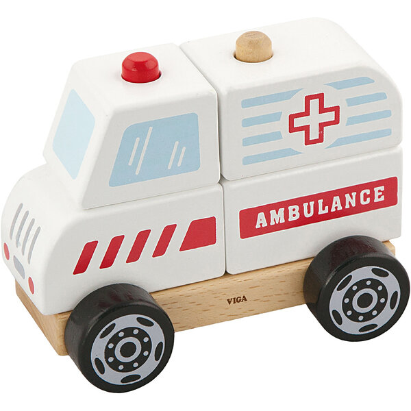 VIGA VIGA houten stapelbare ambulance speelgoed, ambulance, afm 13x10x8 cm, 1 stuk