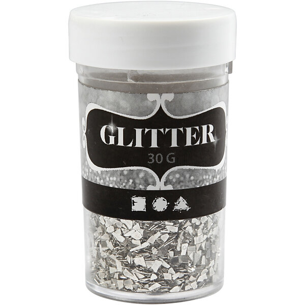 Creativ Company Glitter, afm 1-3 mm, zilver, 30 gr/ 1 Doosje