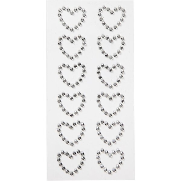 Creativ Company Strassteen harten, afm 23x21 mm, zilver, 12 stuk/ 1 doos