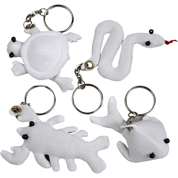 Creativ Company Figuren van textiel met sleutelhanger, afm 4-8 cm, wit, 4 stuk/ 1 doos