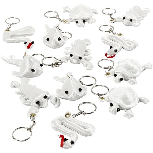 Creativ Company Figuren van textiel met sleutelhanger, afm 4-8 cm, wit, 4x3 stuk/ 1 doos