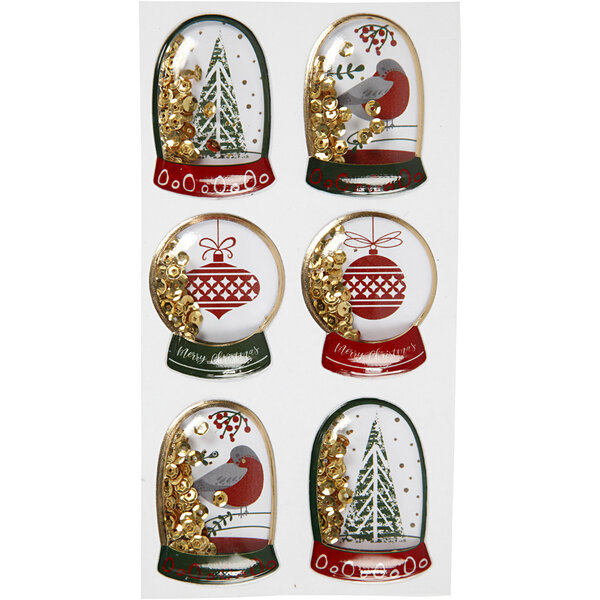 Vivi Gade Shaker stickers, vogel, boom en kerstballen, afm 49x32+45x36 mm, goud, 6 stuk/ 1 doos