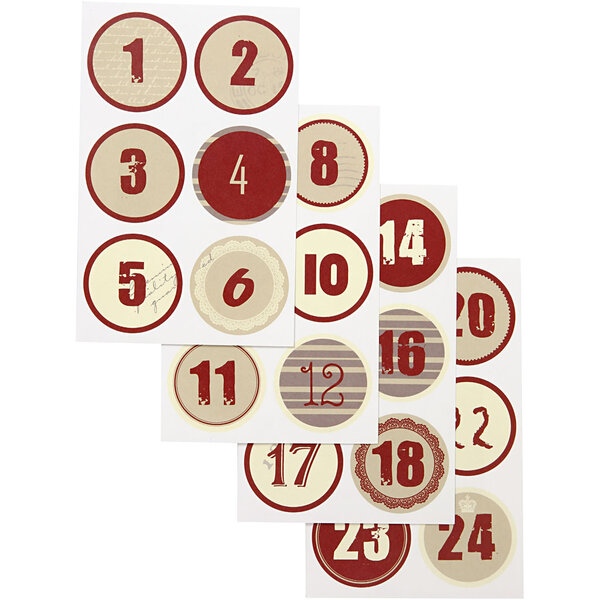 Vivi Gade Kerstkalender cijfer stickers, d 4 cm, vel 9x14 cm, 4 div vellen/ 1 doos