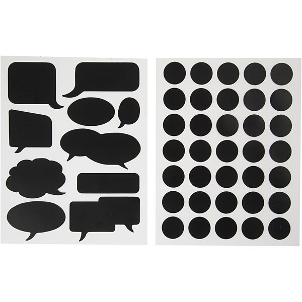 Creativ Company Krijtbord stickers, cirkels en spreekballonnen, vel 14x18 cm, zwart, 2 div vellen/ 1 doos