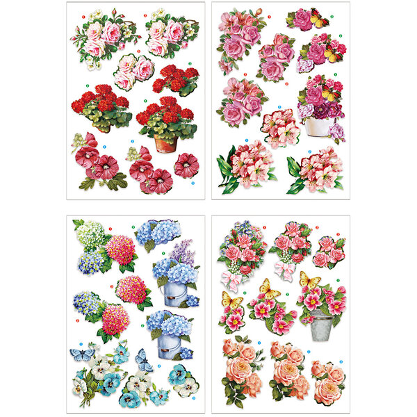 Creativ Company 3D vellen, bloemen, vel 21x30 cm, 4 vel/ 1 doos