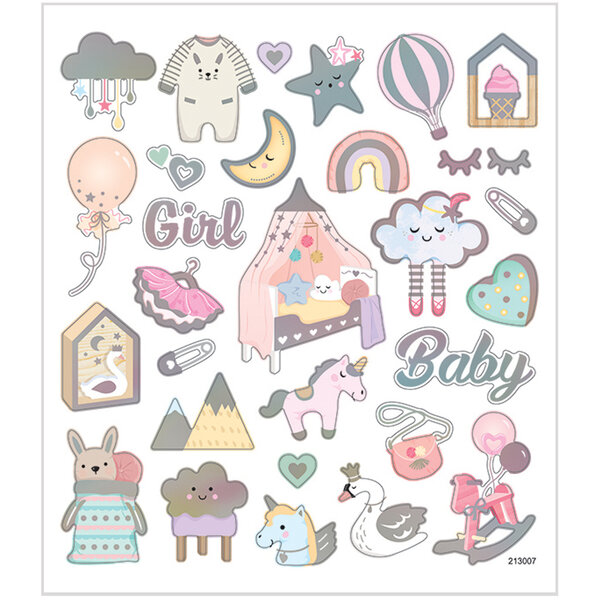 Creativ Company Stickers, baby girl, vel 15x16,5 cm, ca. 30 stuk, 1 vel