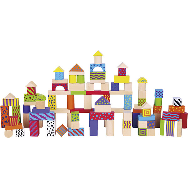 VIGA VIGA houten blokken met patroon, afm 3 cm, diverse kleuren, 100 onderdelen/ 1 set