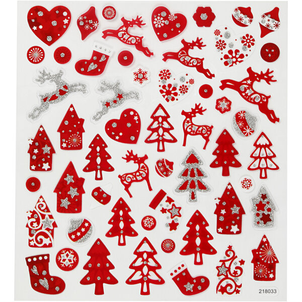 Creativ Company Stickers, rode en witte kerst, vel 15x16,5 cm, ca. 54 stuk, 1 vel