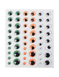 Creativ Company Wiebelogen, zelfklevend, d 6+8+10+12+15 mm, groen, oranje, wit, 54 stuk, 1 vel